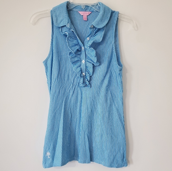 Lilly Pulitzer Tops - Lilly Pulitzer Drew Top Womens Small Sleeveless Blouse Blue White Striped Ruffle